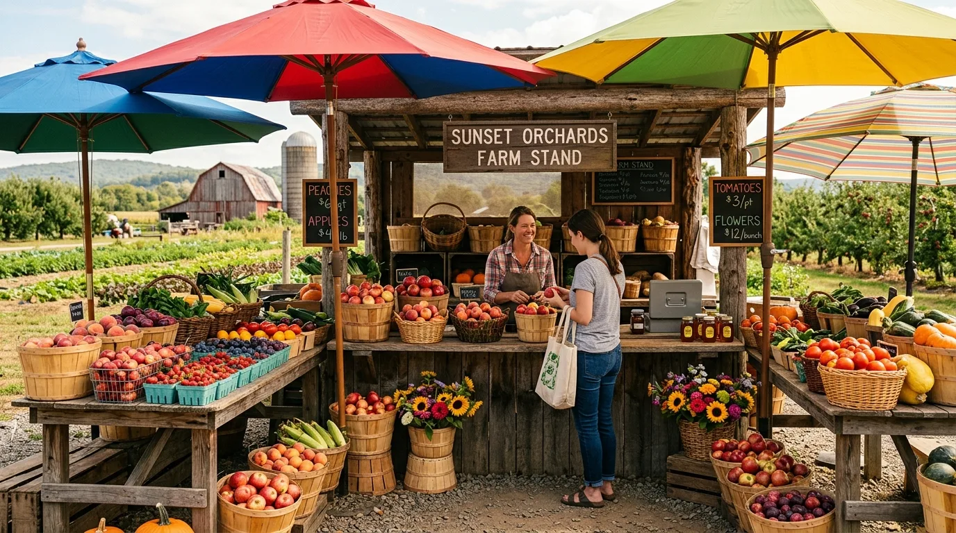 Farmstand With Colorful Umbrellas